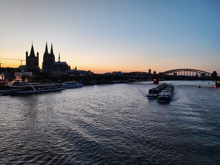 Boats on the River Rhine at Cologne, Germany