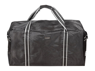 Big black square shape bag for sports equipment with two handles isolated on white background