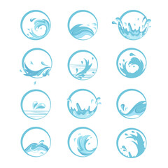 Wave, water. A set of logos, emblems. Vector