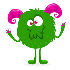 Funny cartoon smiling monster creature. Halloween Illustration of happy alien character. Vector isolated