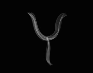 realistic smoke shape with capital alphabet upsilon spreading on dark background