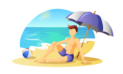 Seaside concept. A man is sunbathing on the seashore.