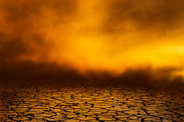 dry desert landscape with dramatic sky, global warming and climate change concept