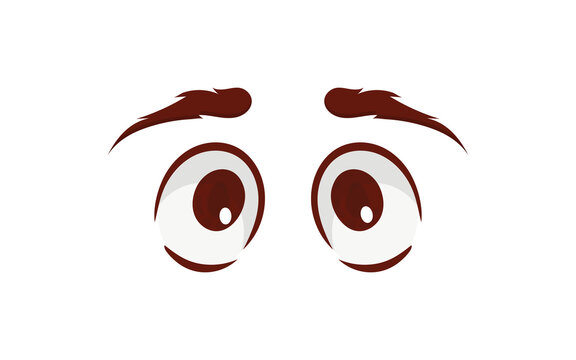 Close up scared face with beautiful eyes and big pretty eyelashes and eyebrows. Vector illustration