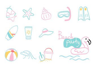 Beach fun icon collection - hand drawn