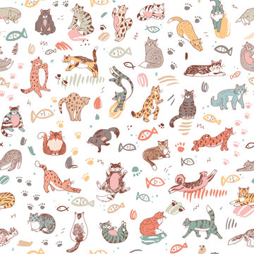 cats funny animals vector seamless pattern