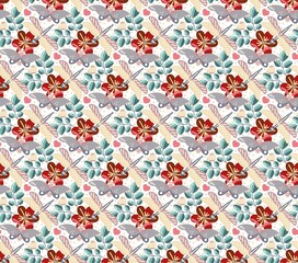 Colorful seamless vector pattern in a modern floral style with insects and flowers. Modern exotic Summer floral repeat background for fabrics. Butterfly design for paper, cover, fabric, interior decor