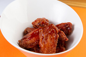 Fried chicken wings and legs.