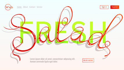 Lettering: Fresh Salad.  Vegetables, healthy eating, dieting concept. Vector illustration for banner, poster, flyer, website development.