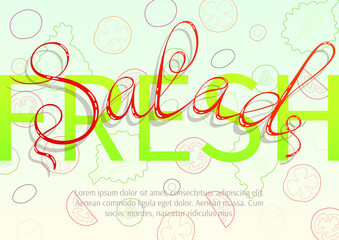 Lettering: Fresh Salad.  Vegetables, healthy eating, dieting concept. A4 vector illustration for banner, poster, flyer.