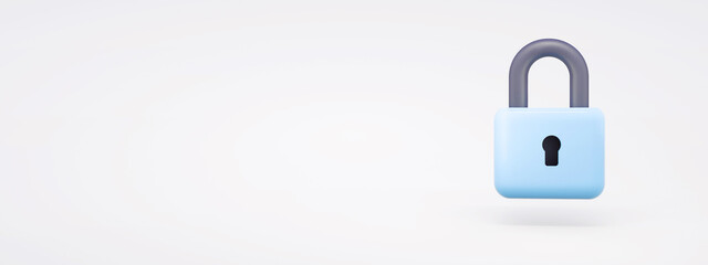closed lock over light  background, 3d rendering, panoramic layout