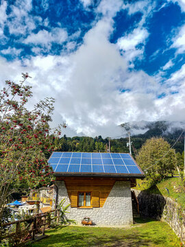 solar panels on the roof of house , image taken in veneto, italy