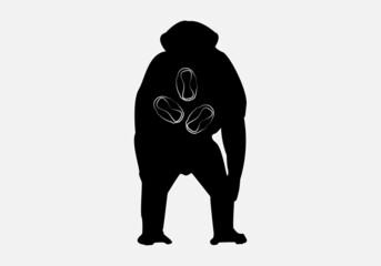 Viruela del mono. Silueta negra de un mono o chimpancé con trazo blanco sobre fondo gris claro y con partículas de la viruela del mono - obrazy, fototapety, plakaty
