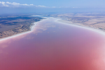 Aerial view on Kuialnyk Estuary with red water. Odessa, Ukraine, Eastern Europe