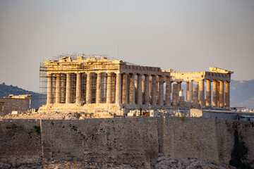 View of Acropolis from Philipappos hill at sunset, Greece