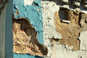 Ruined wall. Fragments of concrete wall.