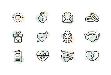 Hearts set icon. Valentines Day, Cupid, arrow, broken heart, valentine, postcard, etc. Love concept. Vector line icon for Business and Advertising