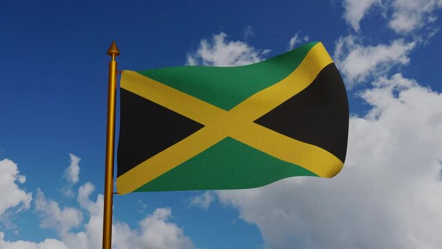 National flag of Jamaica waving 3D Render