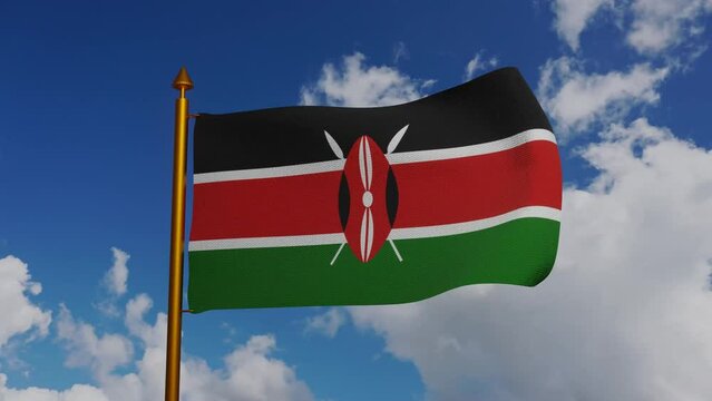 National flag of Kenya waving 3D Render