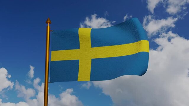 National flag of Sweden waving 3D Render