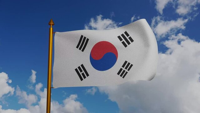 National flag of South Korea waving 3D Render