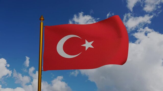 National flag of Turkey waving 3D Render