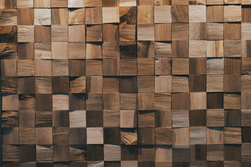 Texture square wooden bars . Wood cube wallpaper, shell texture, dark and light brown
