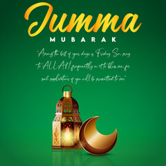 Jumma Mubarak Holy and blessed friday along with Beautiful Hadith Lantern and crescent Vector Post Design