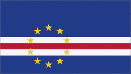Cape Verde embroidery flag. Emblem stitched fabric. Embroidered coat of arms. Country symbol textile background.
