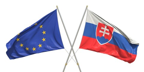 Flags of Slovakia and the European Union EU on white background. 3D rendering