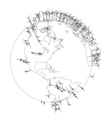 Electric wind turbines on Earth. Vector