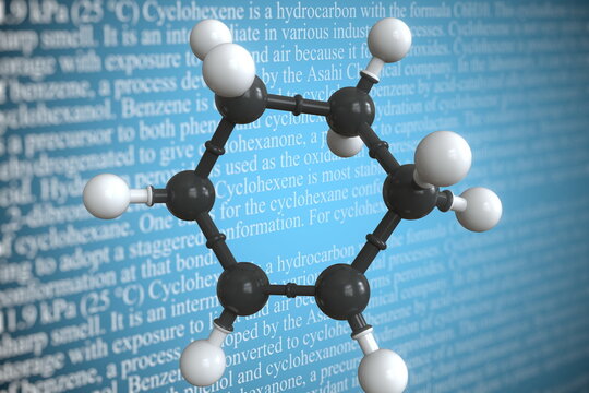 Molecular model of cyclohexene, 3D rendering