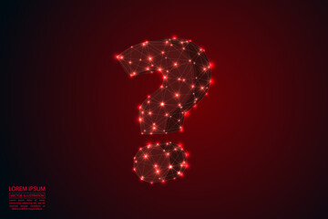 Abstract question mark, a drawing consisting of triangles, circles, decay spots, stars. Dark red background. Vector eps 10.