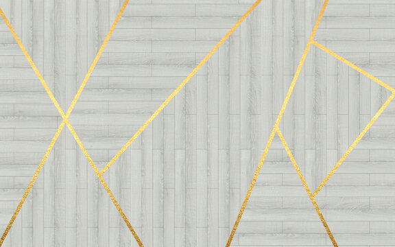 Abstract Gray Tiled Wood Pattern And Subtle Golden Stripes