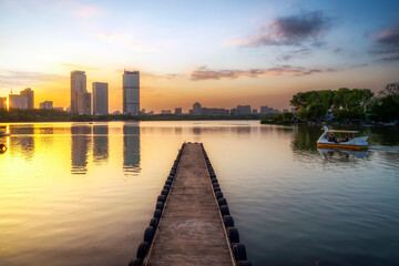 Fototapeta na wymiar Cityscape by the Xuanwu Lake in Nanjing, China
