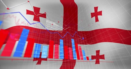 Animation of data processing over flag of georgia - Powered by Adobe