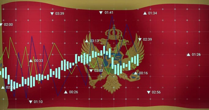 Animation of data processing over flag of montenegro