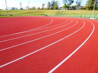 Running track slot drain along radius, adjacent to steeplechase.