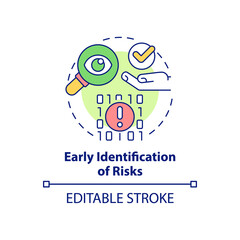 Early identification of risks concept icon. Big data processing advantage abstract idea thin line illustration. Forecast. Isolated outline drawing. Editable stroke. Arial, Myriad Pro-Bold fonts used