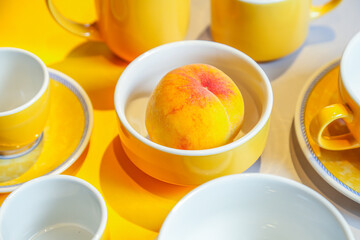 colorful dish set, white background