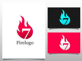 fire flames with number 7 logo design vector illustration