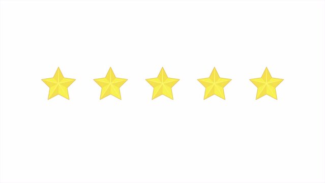Five Stars Rating Animation. 2d cartoon style, white background. Customer Quality review, Feedback. Motion Graphics Stock video. Usability Evaluation Concept. 