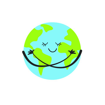 Cute smiling earth planet isolated on white background. Earth day, world environment day concept design. Vector cartoon character illustration.