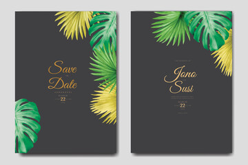 watercolor flower and leaves wedding invitation card