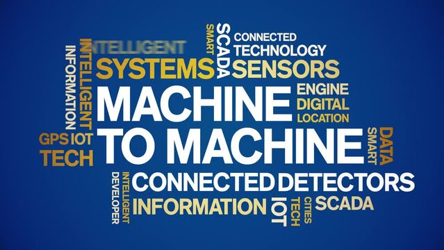Machine to Machine animated tag word cloud;text design animation kinetic typography seamless loop.