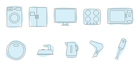 Fototapeta premium Set of icons of household appliances, 10 pieces