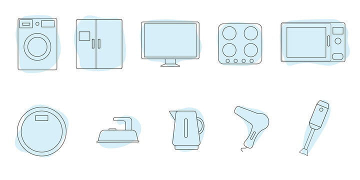 Set of icons of household appliances, 10 pieces