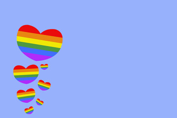 Hearts pastel background vector with lgbtq tones in multiple hearts on the left.