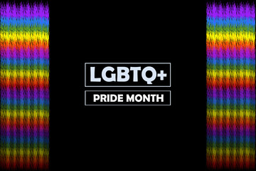Vector black background with lgbtq colored curtain on both sides in the middle with text of important days of the month.