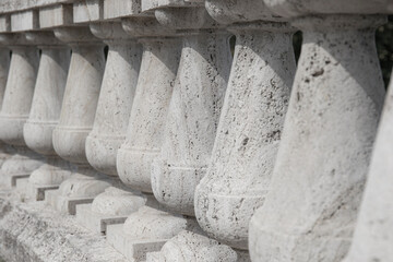 White Italian balustrade. Datail of a classical architectural element in concrete/stone.